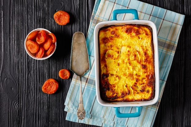 Dried apricot Cottage Cheese casserole top view