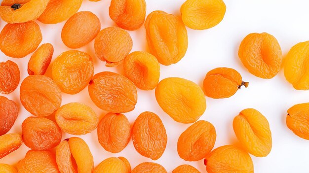 Dried apricots on white background