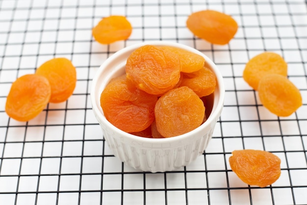 Dried apricots on white background