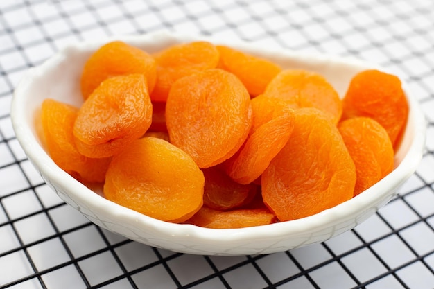 Dried apricots on white background