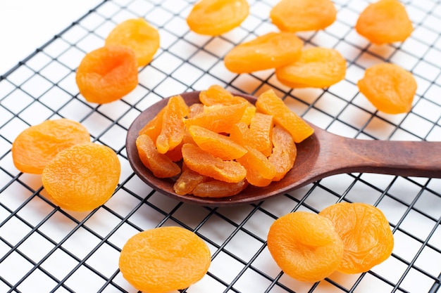 Dried apricots on white background