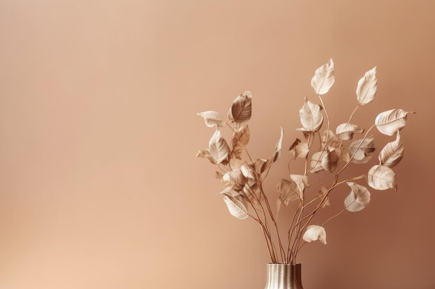 Dried bouquet of twigs with leaves on beige background Generative AI