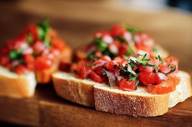 Dried bruschetta tomatoes on fried bread with olive oil italian cuisine