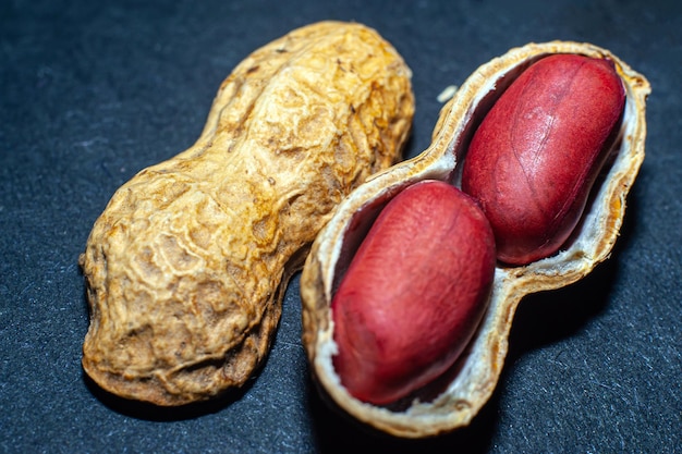 Dried bunches of peanuts closeup Macro photography of peanuts