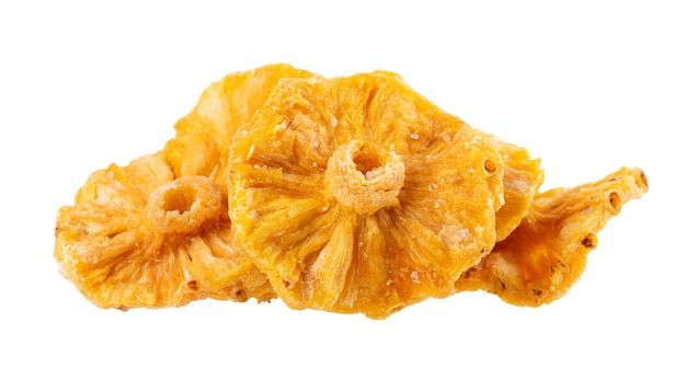 Dried candied pineapple rings isolated on white background Clipping path