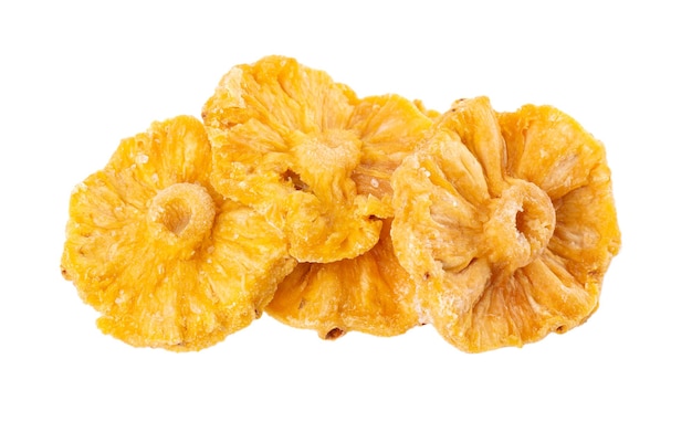 Dried candied pineapple rings isolated on white background clipping path