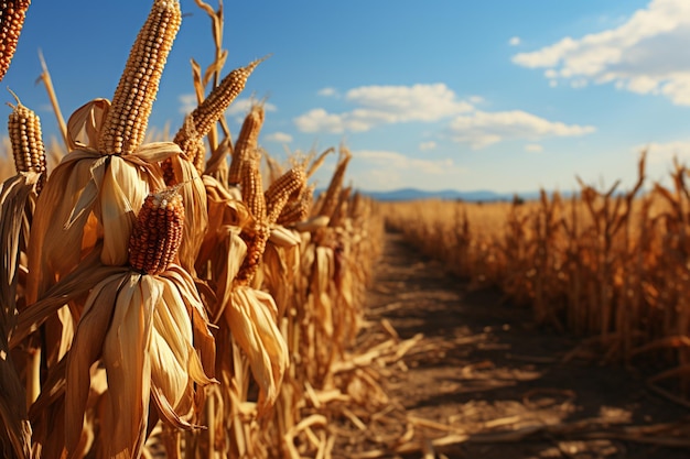 Dried corn stalks in a harvested field