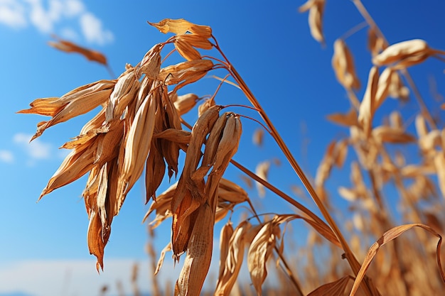 Photo dried cornstalks against a blue autumn sky