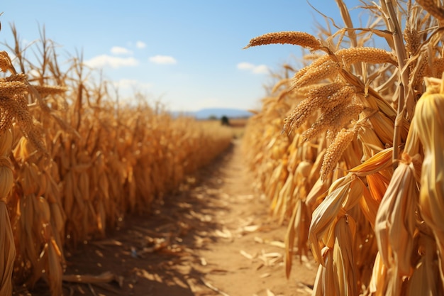 Dried cornstalks in neat rows