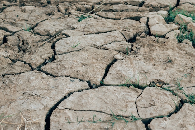 Dried cracked earth soil ground texture background.