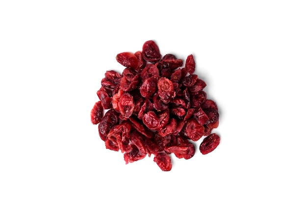 Dried cranberries isolated on white background.