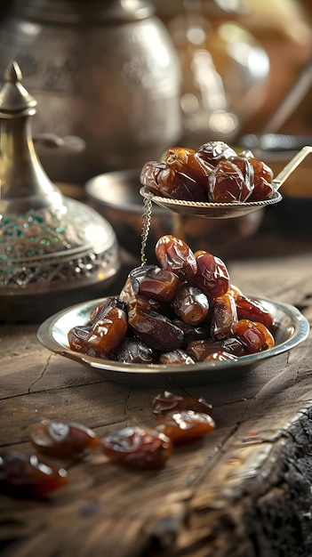 Photo dried date palm fruits or kurma ramadan ramazan food