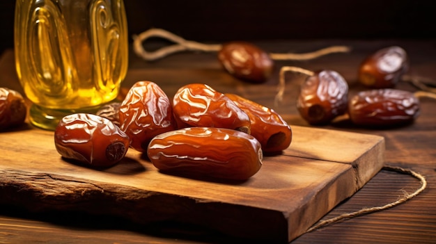 dried dates on wooden table