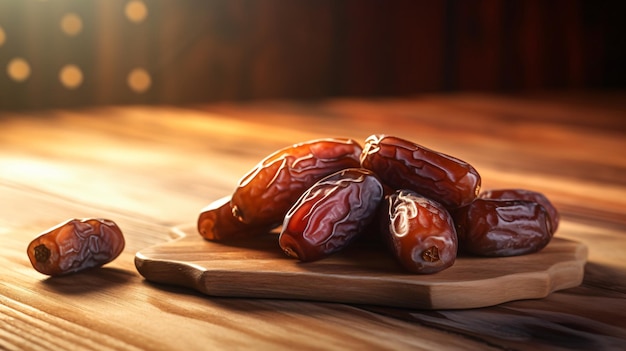 dried dates on wooden table