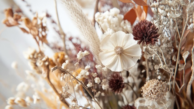 Photo dried flower bouquet in warm tones