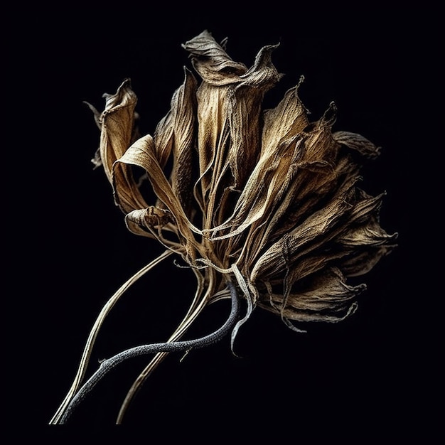 A dried flower is shown with the word dead on it.