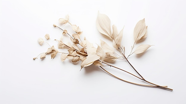 dried flowers and leaf with Plain white background