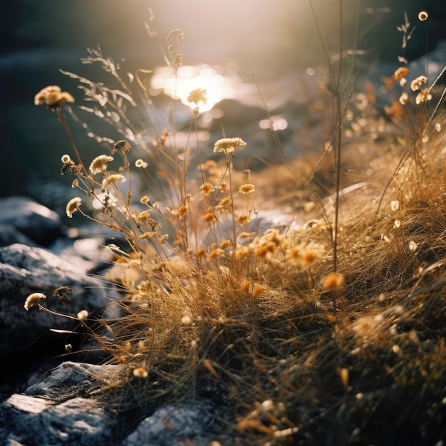 Dried flowers in stones