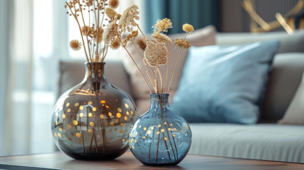 Dried Flowers in Vases on a Coffee Table