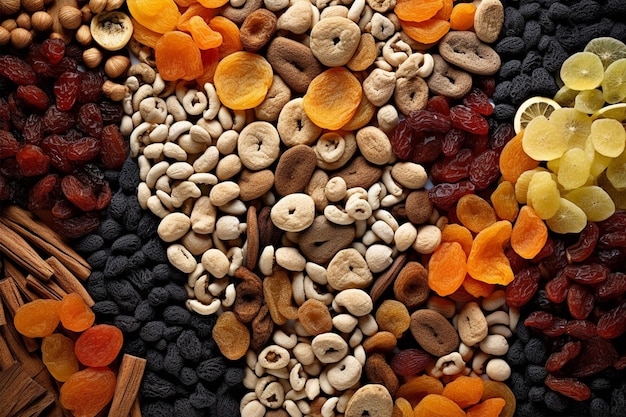 Photo dried fruits and nuts top view