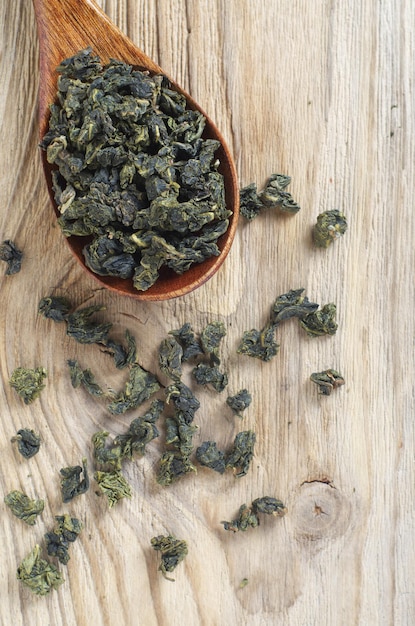 Dried leaves of green tea