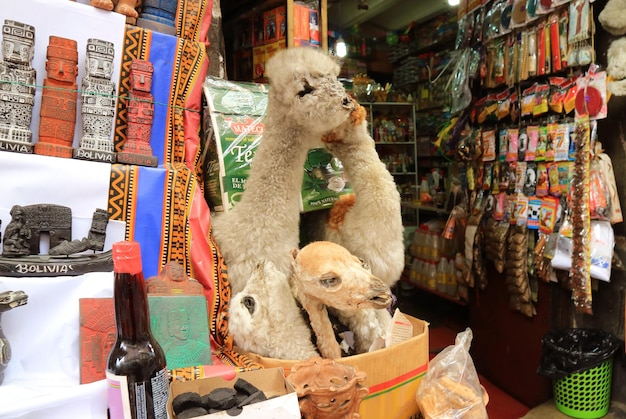 Dried Llama Fetuses and Another Ritual Products at the Famous Witches Market in La Paz Bolivia