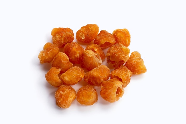 Dried longan on white background