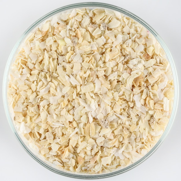 dried onion flakes on plate