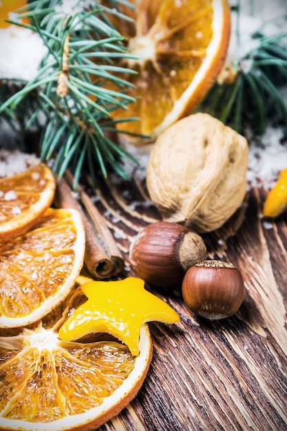 Dried oranges with nuts for the Christmas holiday