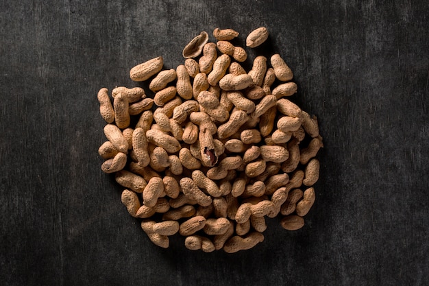 Dried peanuts on dark background