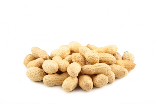 Dried peanuts isolated on white background