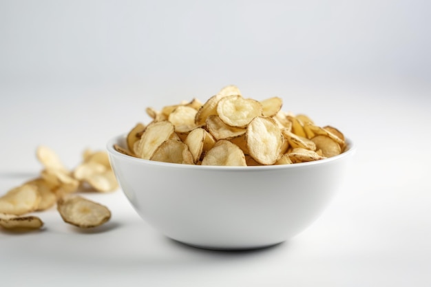 Dried Potatoes In A White Bowl On A White Background Generative AI