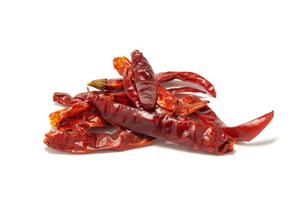 Dried red chili or chilli on white background. No clipping path.