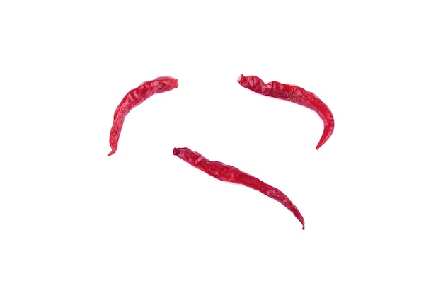 Dried red chili peppers isolated on white background