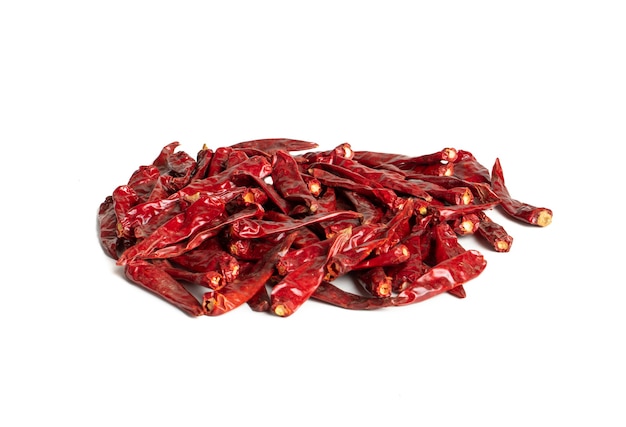 Dried Red Chili Peppers on White Background