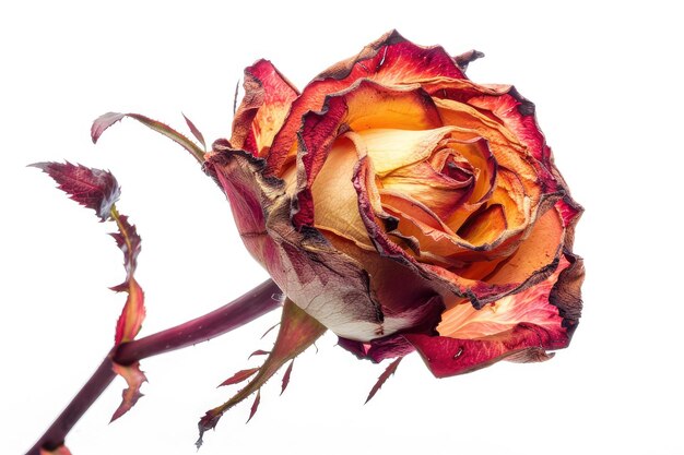 Photo dried red and yellow rose flower isolated on white background