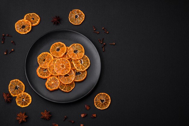 Dried round shape slices of bright orange color tangerine