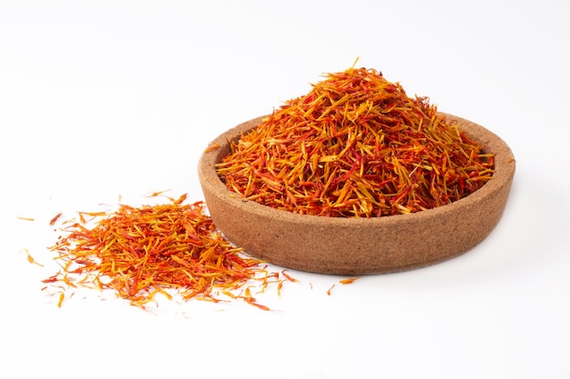 Dried saffron spice isolated on the white background (safflower - aspir)