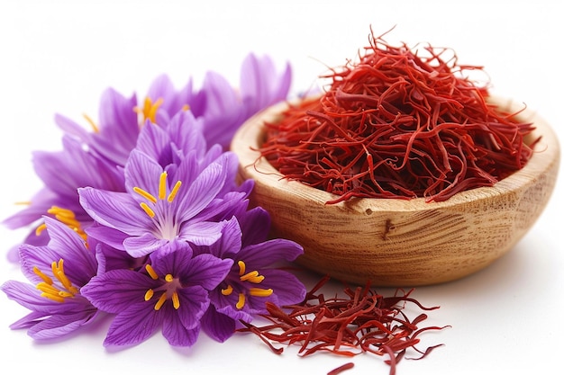 Dried saffron spice isolated on the white background safflower aspir