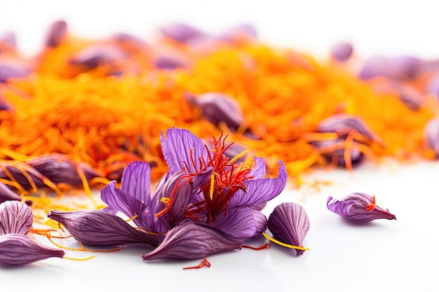 Dried Saffron with Saffron Flowers On White Background