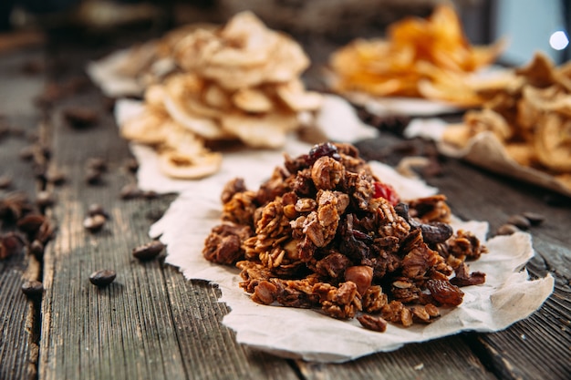 Dried slices of healhty food close up