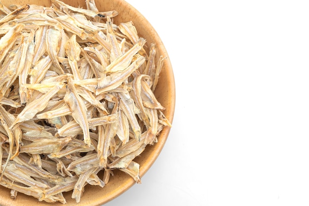 dried small crispy bake fish isolated on white background