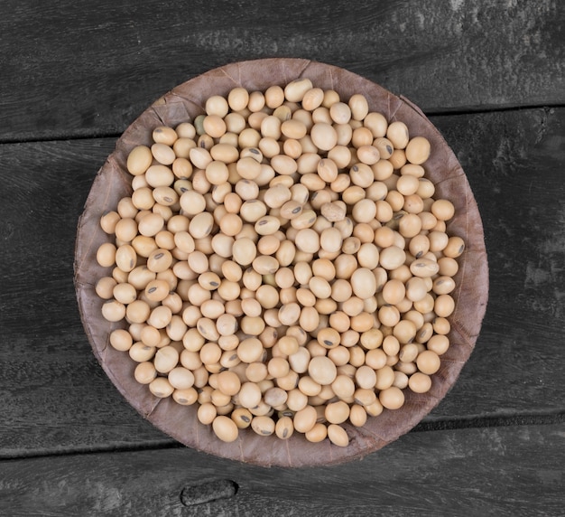 Dried Soya Bean on Wooden Background