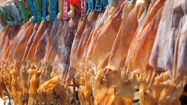 Dried Squid close up in Thailand.