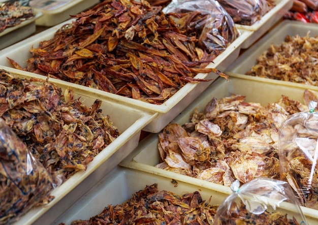 Dried squid in food market