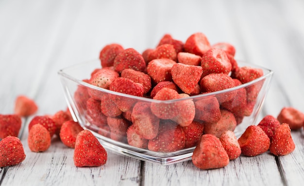 Dried Strawberries closeup shot selective focus