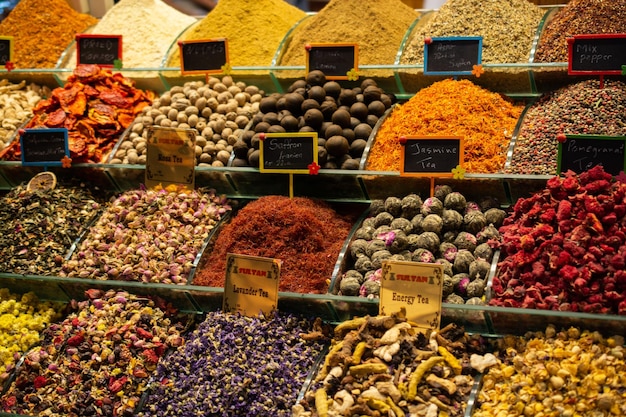 Dried tea fruits herbs flowers at Istanbul Spice Bazaar