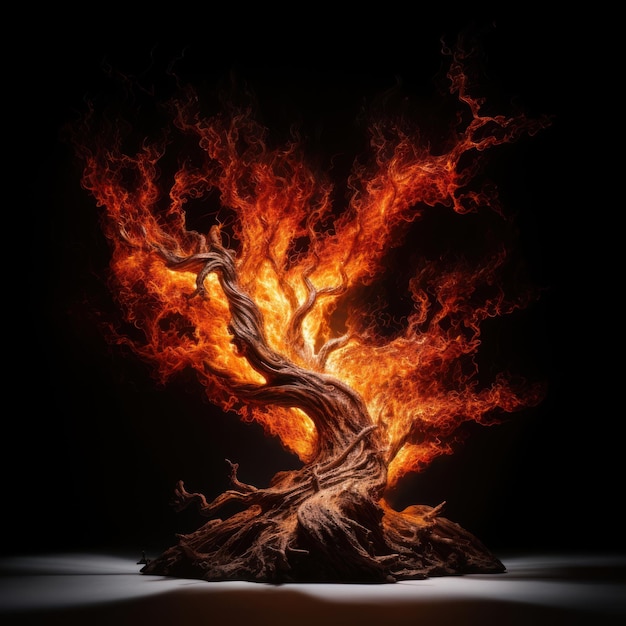 Dried tree fire flame bonfire black background destruction