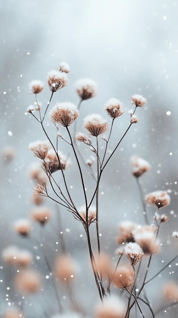 Photo dried wildflowers covered in snow during winter