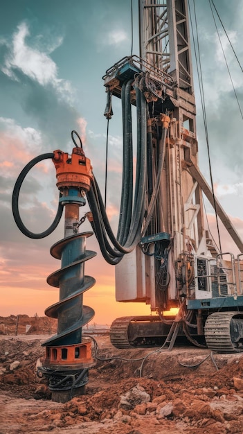 Photo drilling rig close up at a construction site deep hole drilling